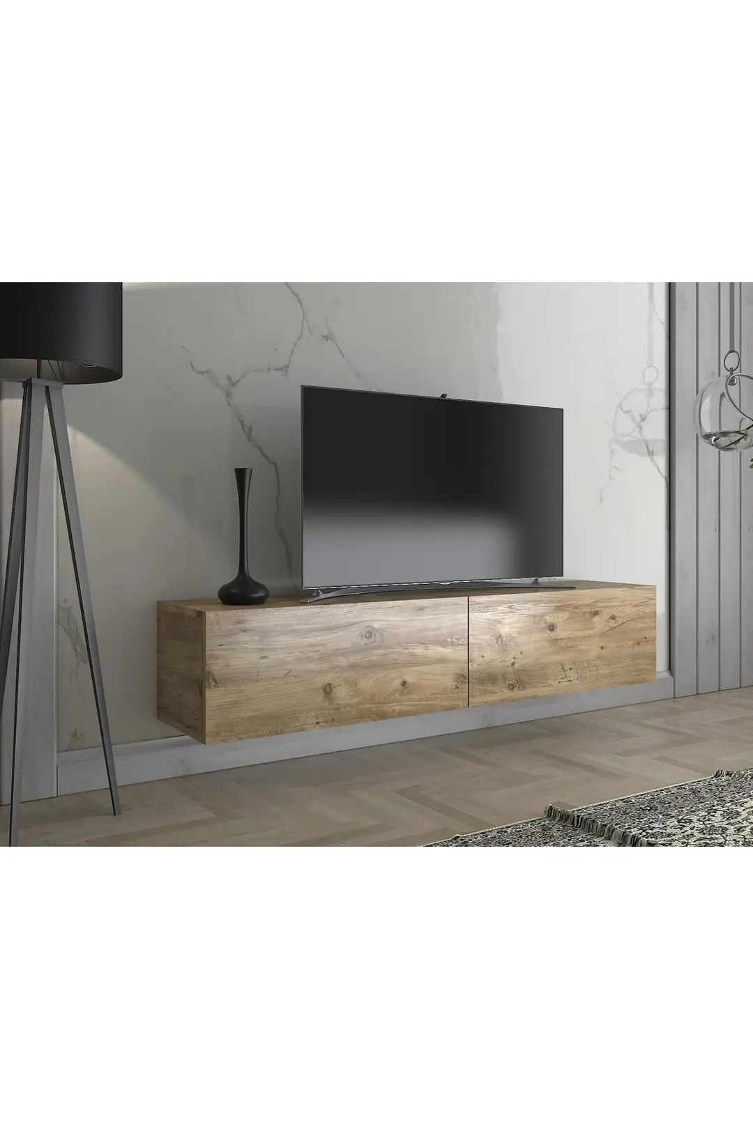 Toprak 150 Cm Duvara Monte Tv Ünitesi - Atlantik Çam / Siyah